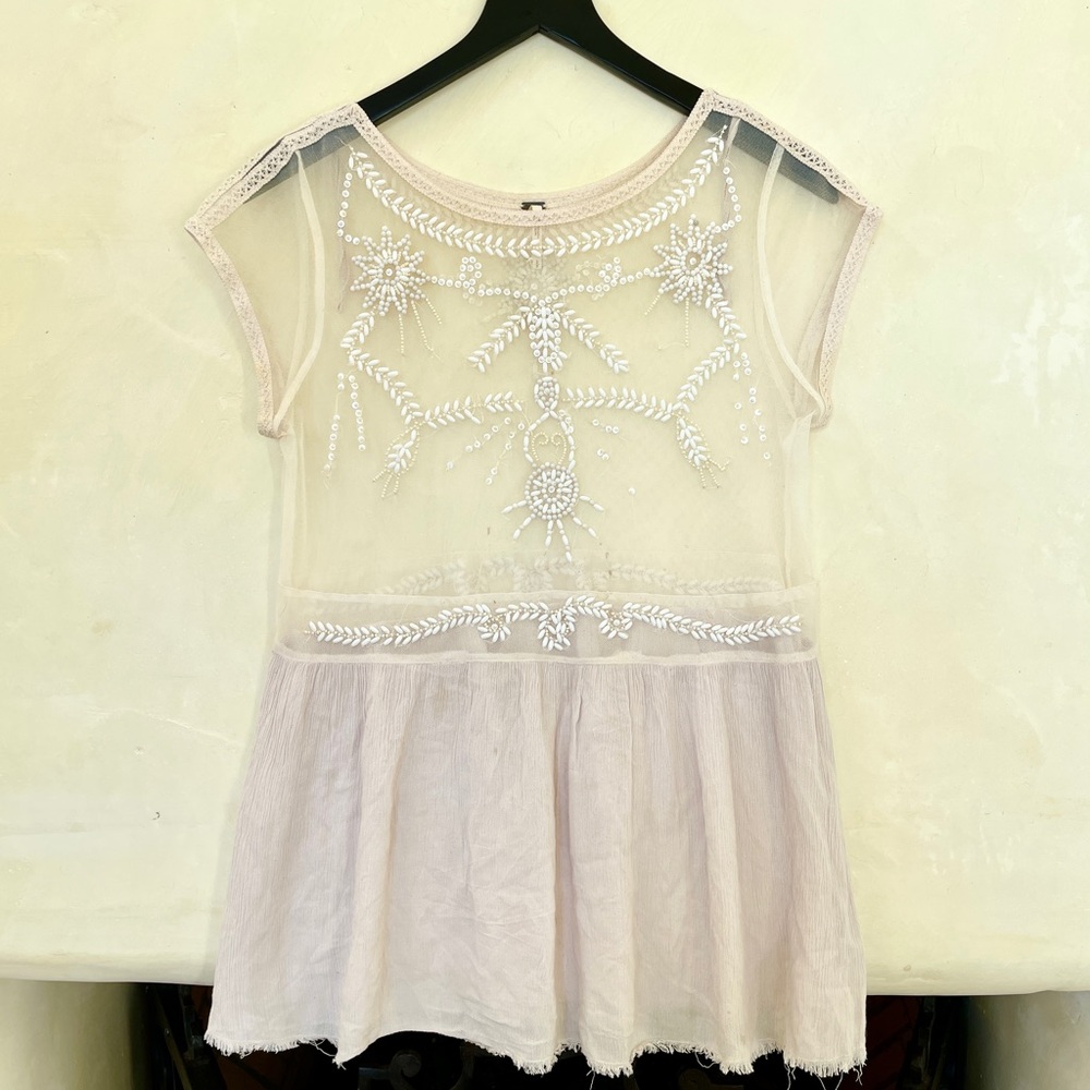 VINTAGE Free People Beaded Sheer Top SMALL